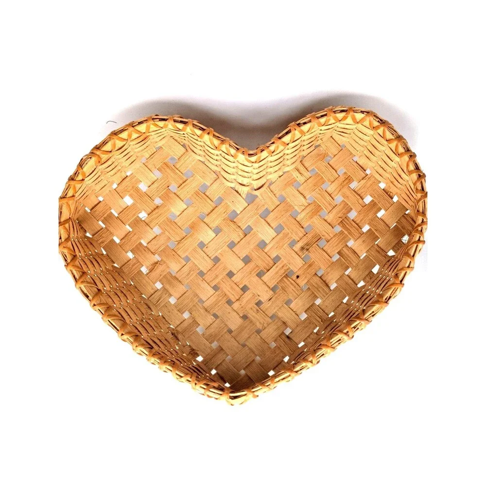 Vintage Heart Shaped Woven Basket Nova Scotia Mi'Kmaq Indigenous Artisan Made